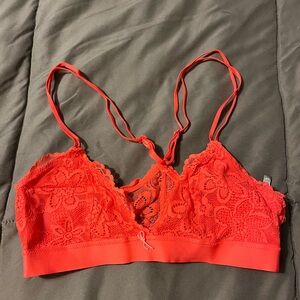 Aerie Floral Lace Bralette in Bright Coral